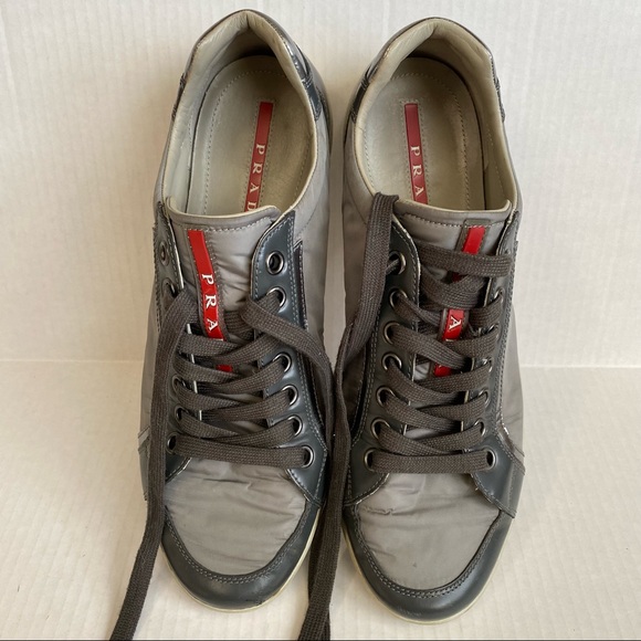 Prada Metallic Silver Gray Sneakers - Picture 3 of 12